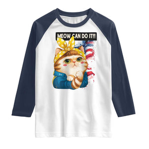 Meow Can Do It Raglan Shirt Funny Feminist Cat Lover Gift TS12 White Navy Print Your Wear