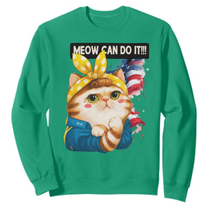 Meow Can Do It Sweatshirt Funny Feminist Cat Lover Gift TS12 Irish Green Print Your Wear