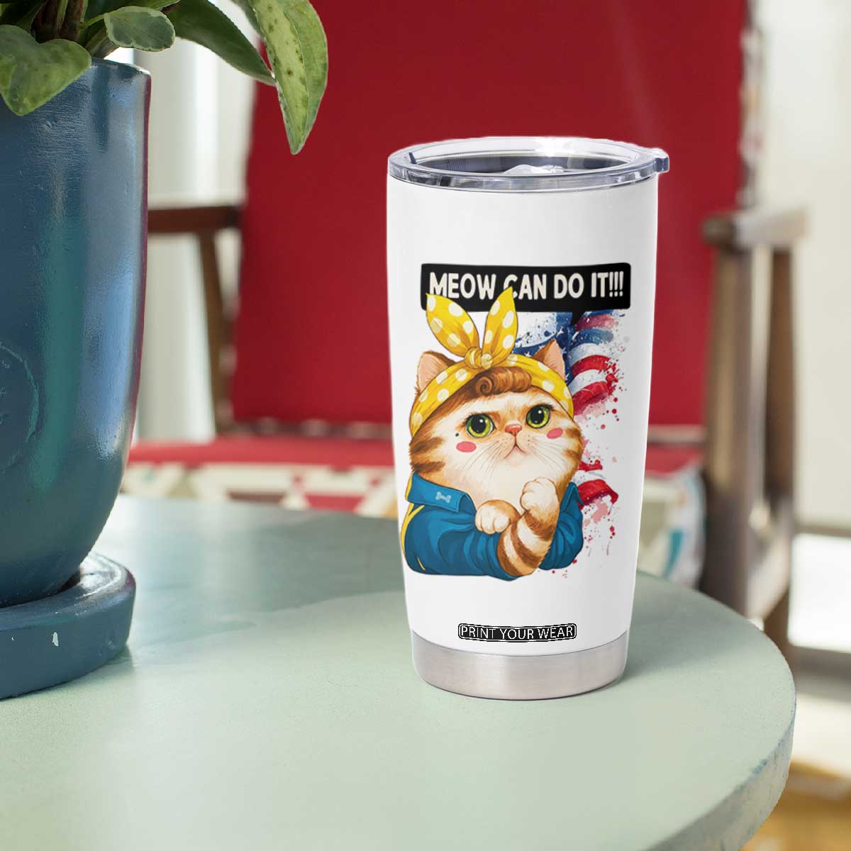 Meow Can Do It Tumbler Cup Funny Feminist Cat Lover Gift TS12 Print Your Wear