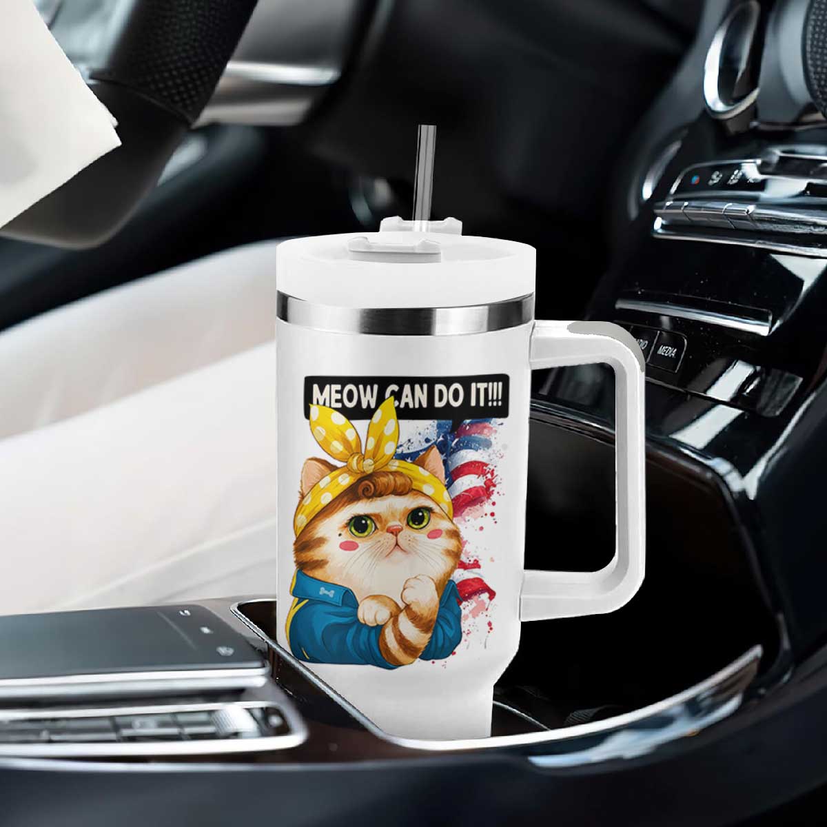 Meow Can Do It Tumbler With Handle Funny Feminist Cat Lover Gift TS12 Print Your Wear
