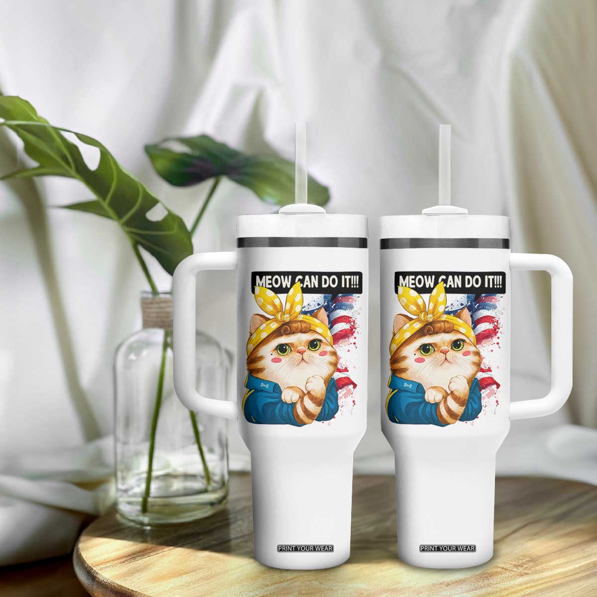 Meow Can Do It Tumbler With Handle Funny Feminist Cat Lover Gift TS12 Print Your Wear