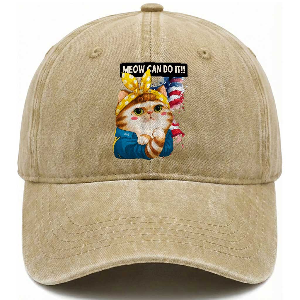Meow Can Do It Washed Cotton Baseball Cap Funny Feminist Cat Lover Gift TS12 Print Your Wear