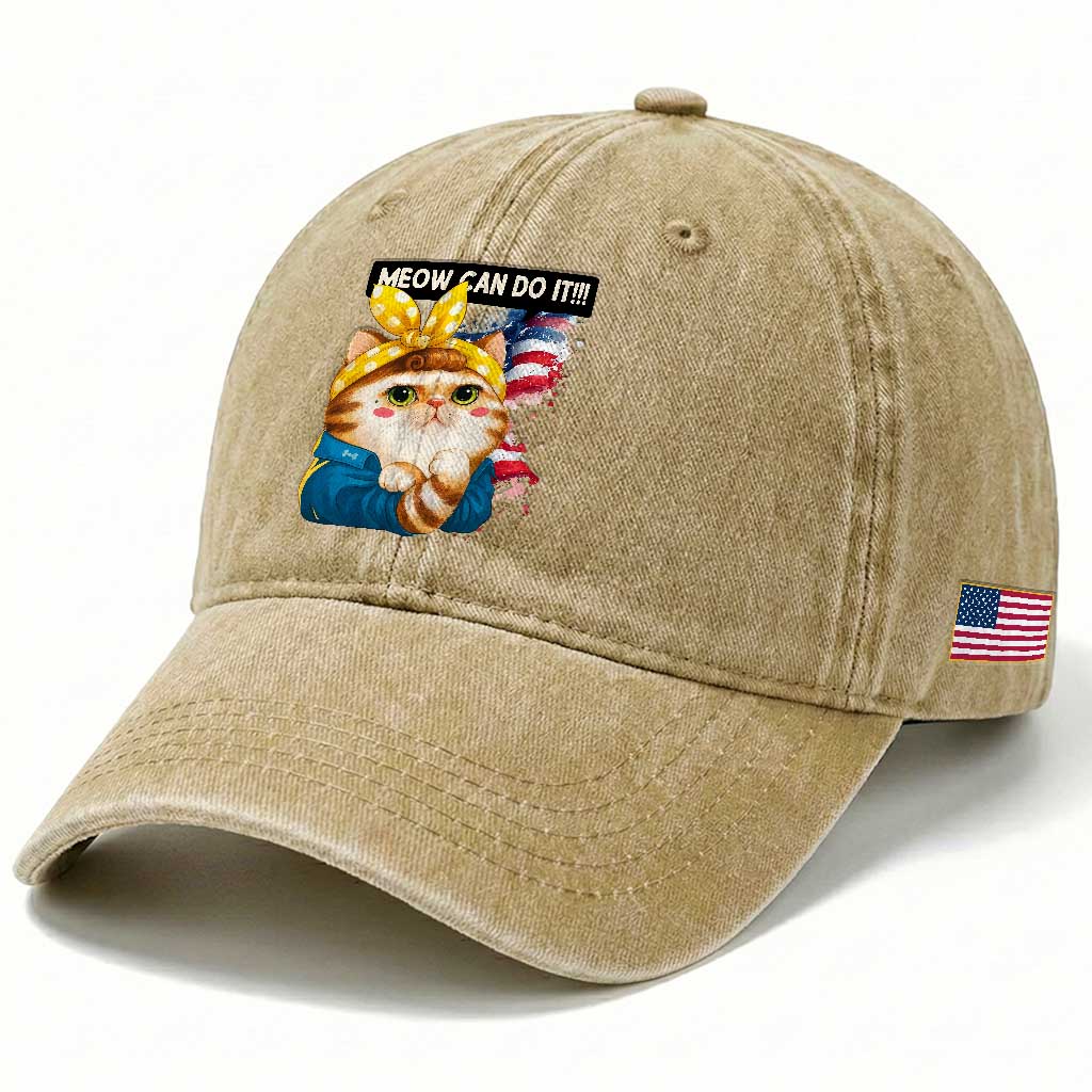Meow Can Do It Washed Cotton Baseball Cap Funny Feminist Cat Lover Gift TS12 Print Your Wear