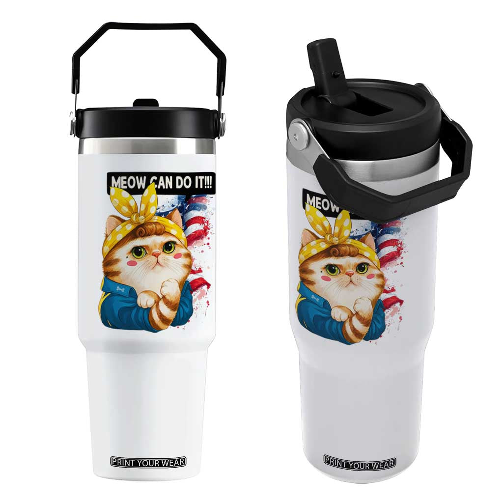 Meow Can Do It Flip Straw Tumbler Funny Feminist Cat Lover Gift TS12 One Size: 30 oz White Print Your Wear