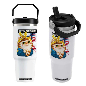 Meow Can Do It Flip Straw Tumbler Funny Feminist Cat Lover Gift TS12 One Size: 30 oz White Print Your Wear