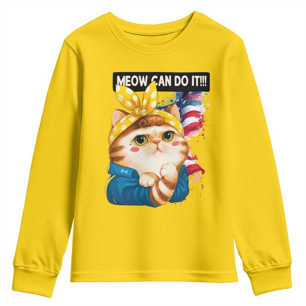 Meow Can Do It Youth Sweatshirt Funny Feminist Cat Lover Gift TS12 Daisy Print Your Wear