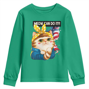 Meow Can Do It Youth Sweatshirt Funny Feminist Cat Lover Gift TS12 Irish Green Print Your Wear