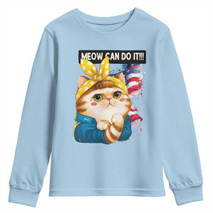 Meow Can Do It Youth Sweatshirt Funny Feminist Cat Lover Gift TS12 Light Blue Print Your Wear