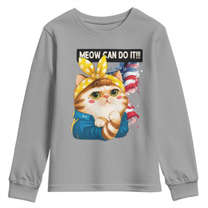 Meow Can Do It Youth Sweatshirt Funny Feminist Cat Lover Gift TS12 Sport Gray Print Your Wear