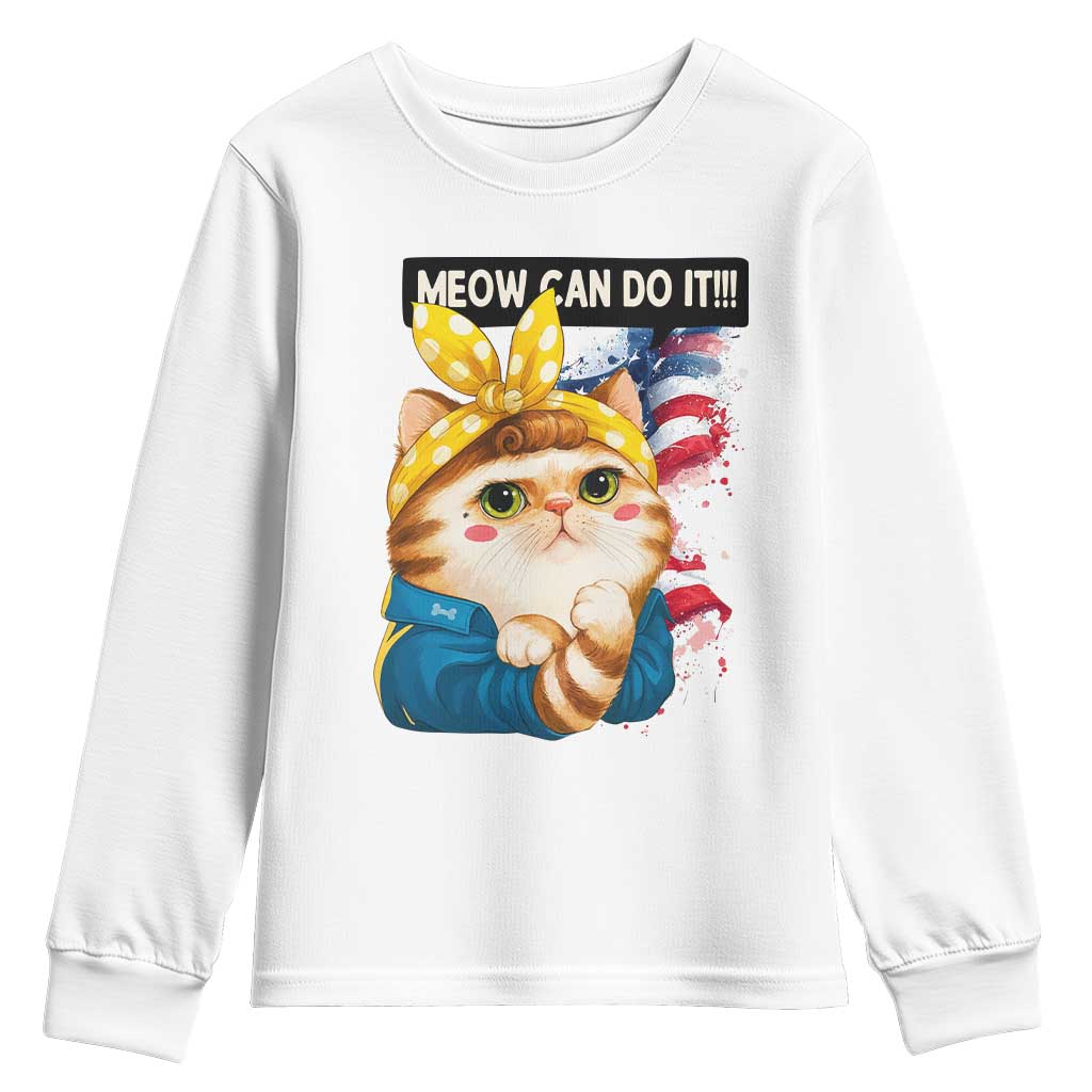 Meow Can Do It Youth Sweatshirt Funny Feminist Cat Lover Gift TS12 White Print Your Wear