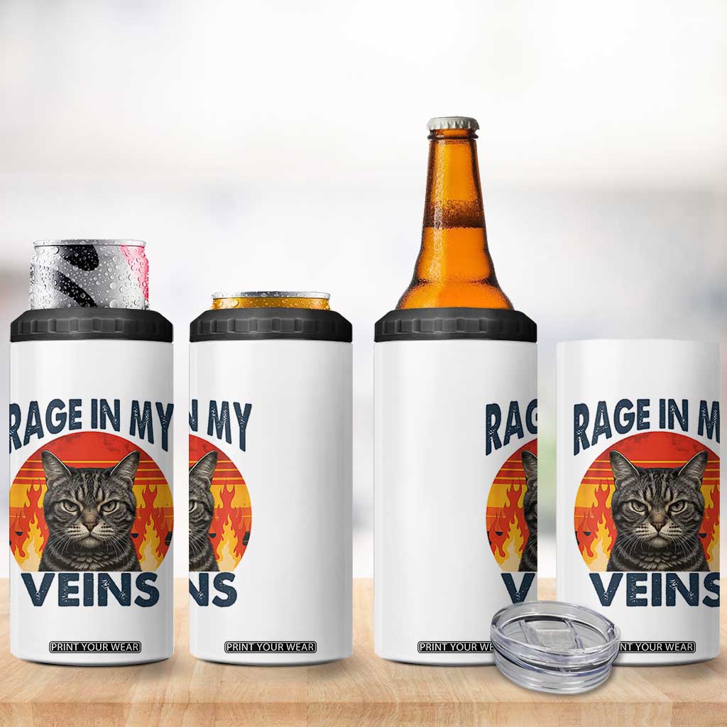 Cat Meme 4 in 1 Can Cooler Tumbler Funny Rage In My Veins Sarcastic Animal Humor TS12 Print Your Wear