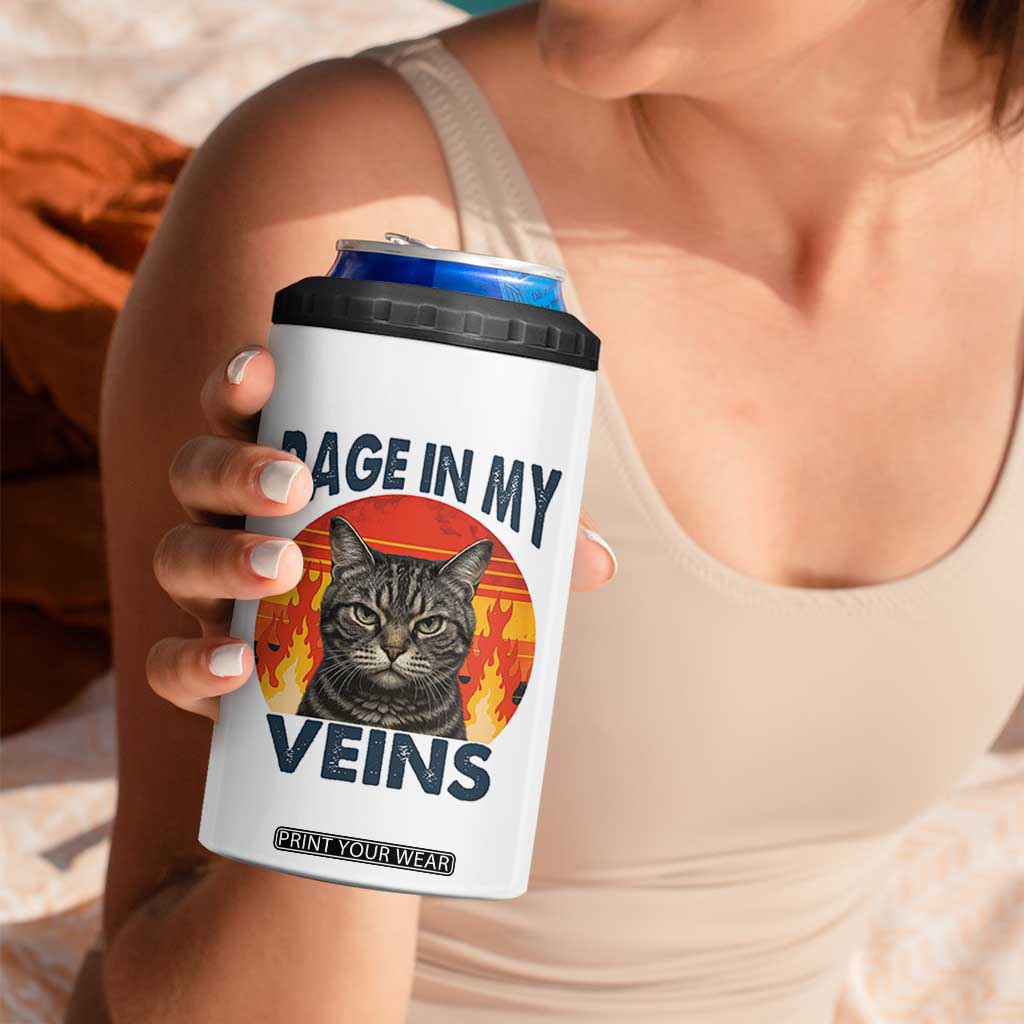 Cat Meme 4 in 1 Can Cooler Tumbler Funny Rage In My Veins Sarcastic Animal Humor TS12 Print Your Wear