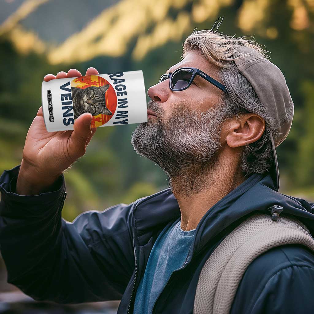 Cat Meme 4 in 1 Can Cooler Tumbler Funny Rage In My Veins Sarcastic Animal Humor TS12 Print Your Wear