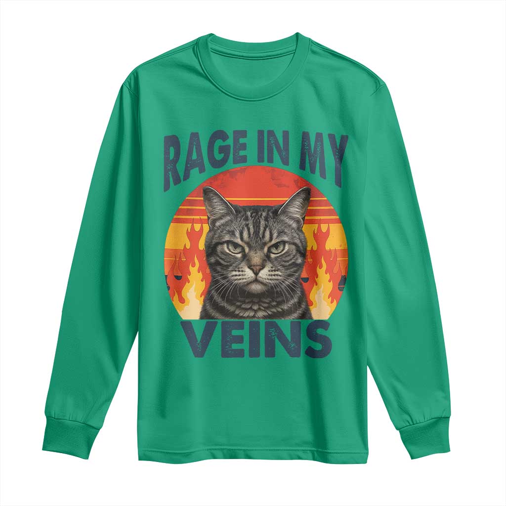Cat Meme Long Sleeve Shirt Funny Rage In My Veins Sarcastic Animal Humor TS12 Irish Green Print Your Wear