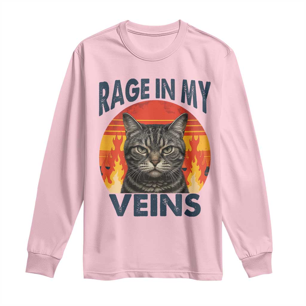 Cat Meme Long Sleeve Shirt Funny Rage In My Veins Sarcastic Animal Humor TS12 Light Pink Print Your Wear