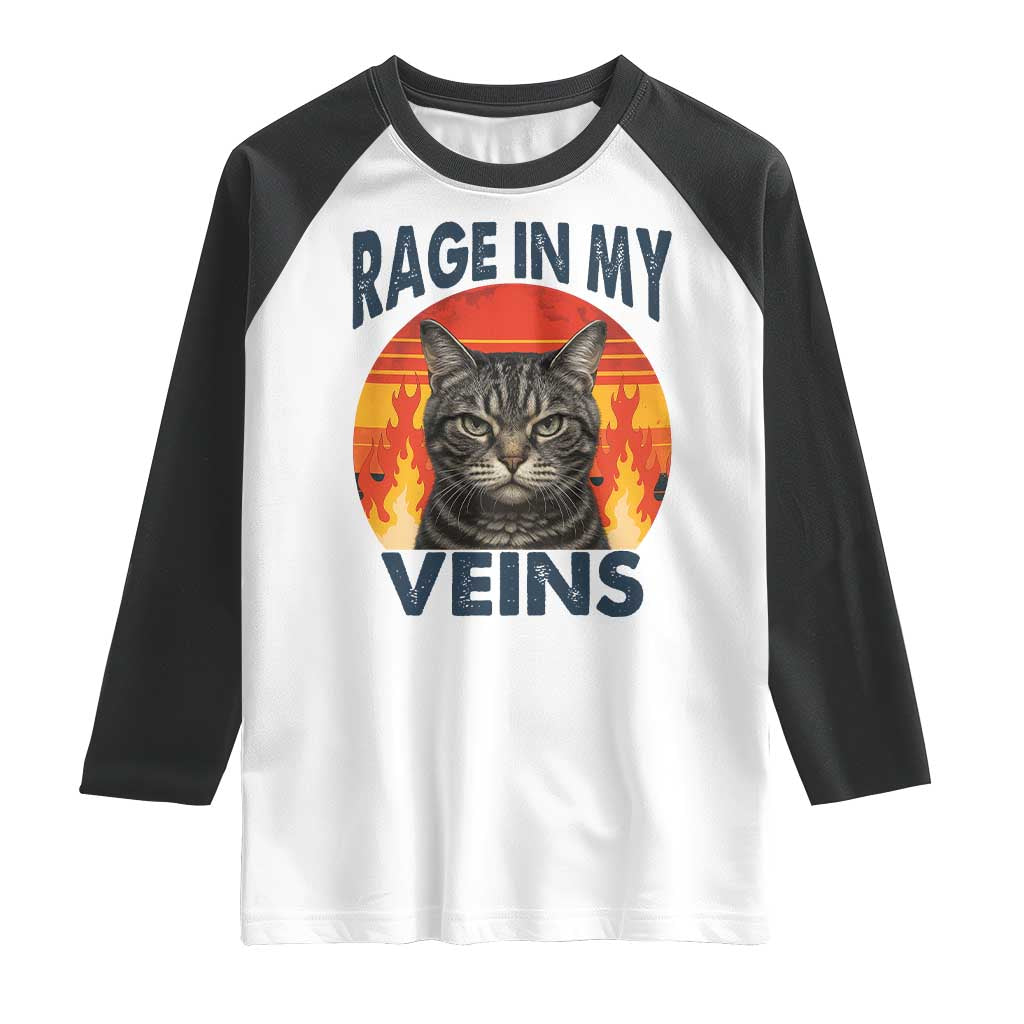 Cat Meme Raglan Shirt Funny Rage In My Veins Sarcastic Animal Humor TS12 White Black Print Your Wear