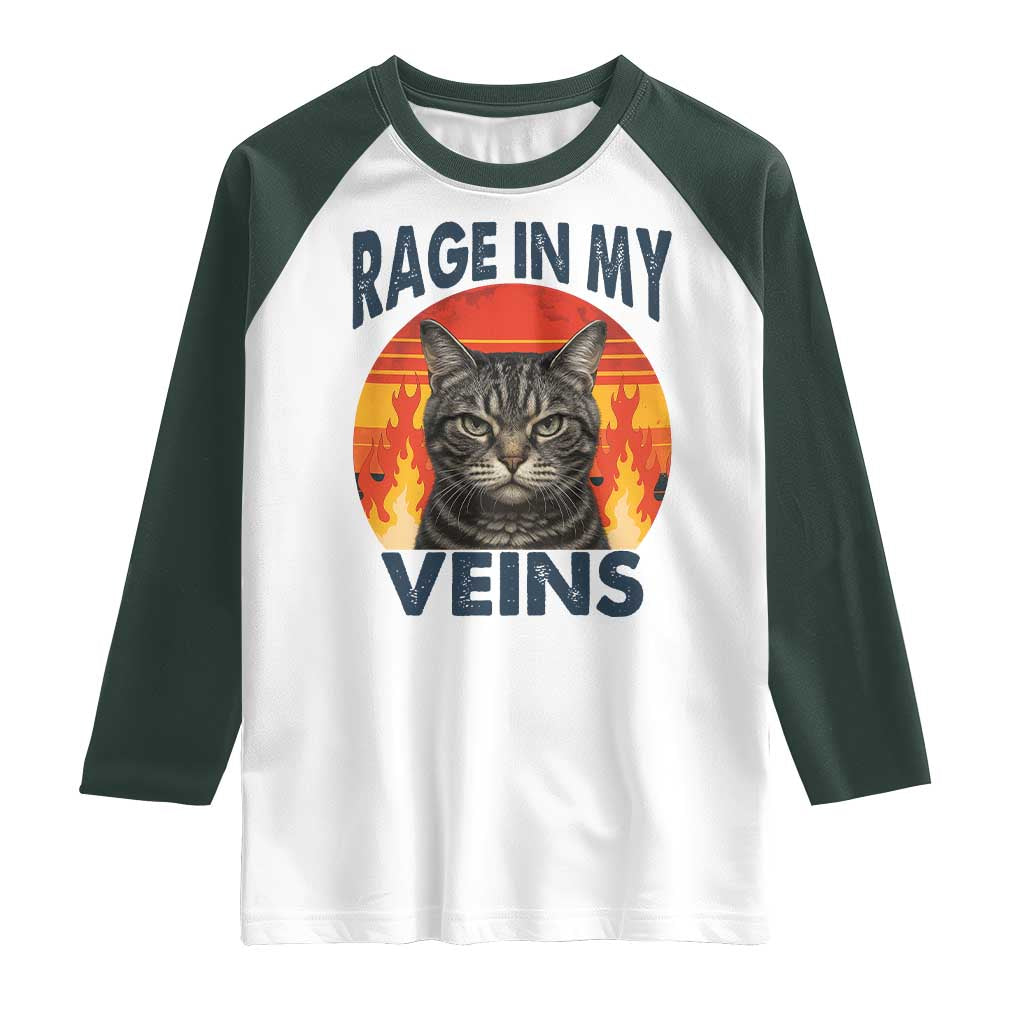 Cat Meme Raglan Shirt Funny Rage In My Veins Sarcastic Animal Humor TS12 White Dark Forest Green Print Your Wear