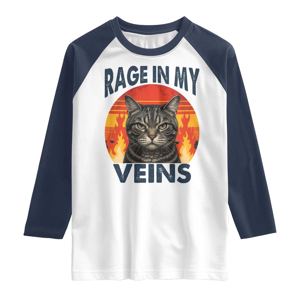 Cat Meme Raglan Shirt Funny Rage In My Veins Sarcastic Animal Humor TS12 White Navy Print Your Wear