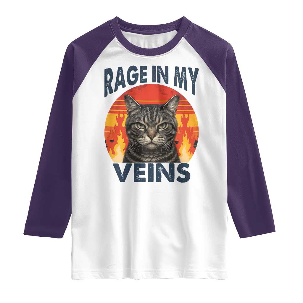 Cat Meme Raglan Shirt Funny Rage In My Veins Sarcastic Animal Humor TS12 White Purple Print Your Wear