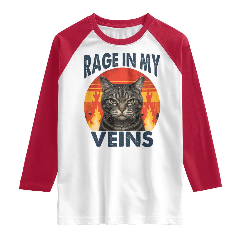 Cat Meme Raglan Shirt Funny Rage In My Veins Sarcastic Animal Humor TS12 White Red Print Your Wear