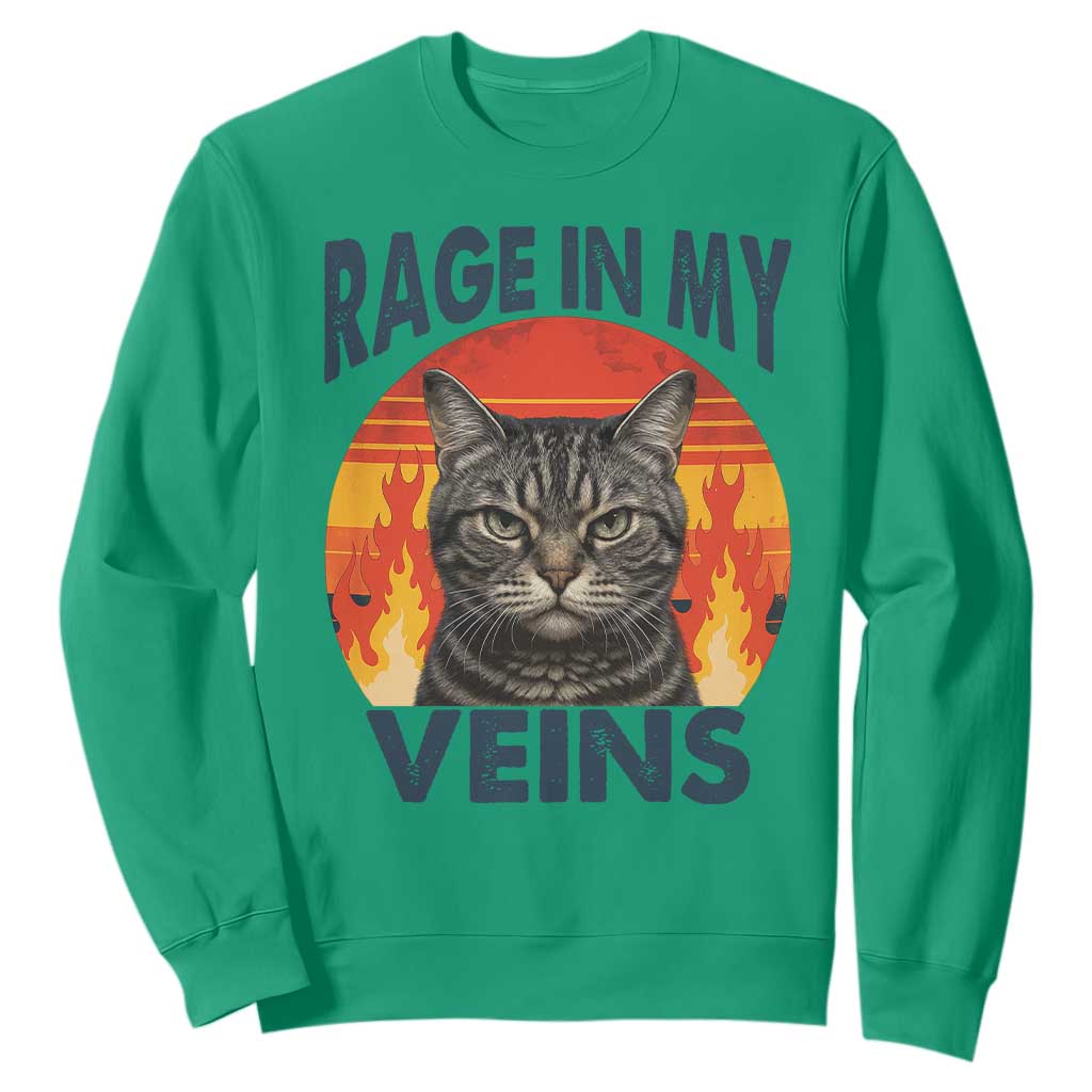 Cat Meme Sweatshirt Funny Rage In My Veins Sarcastic Animal Humor TS12 Irish Green Print Your Wear