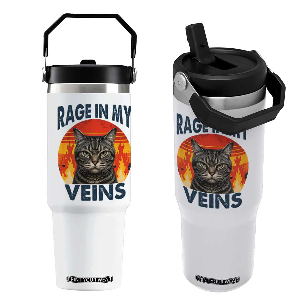 Cat Meme Flip Straw Tumbler Funny Rage In My Veins Sarcastic Animal Humor TS12 One Size: 30 oz White Print Your Wear