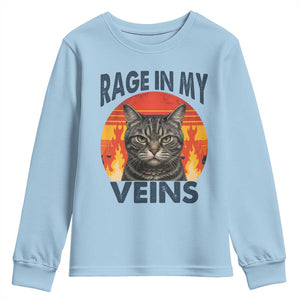 Cat Meme Youth Sweatshirt Funny Rage In My Veins Sarcastic Animal Humor TS12 Light Blue Print Your Wear