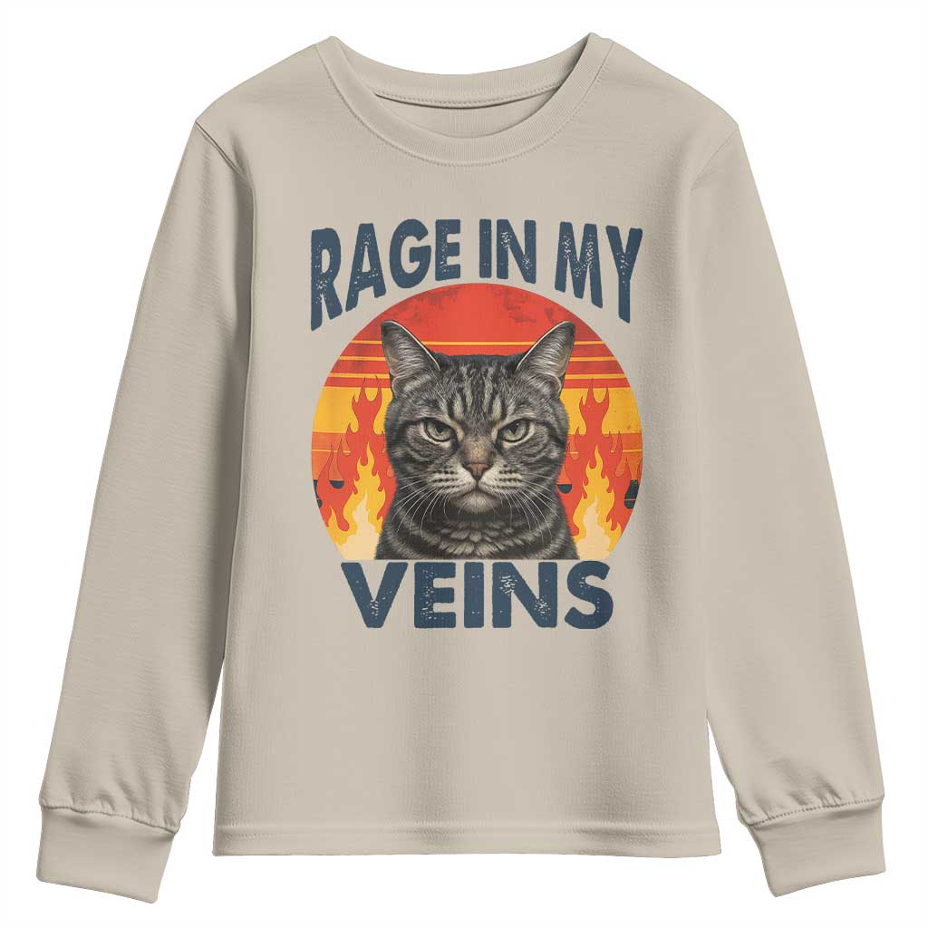 Cat Meme Youth Sweatshirt Funny Rage In My Veins Sarcastic Animal Humor TS12 Sand Print Your Wear