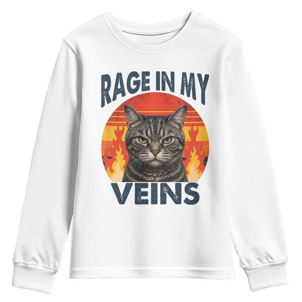 Cat Meme Youth Sweatshirt Funny Rage In My Veins Sarcastic Animal Humor TS12 White Print Your Wear