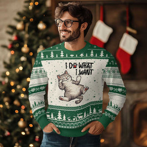 Cat Lover Ugly Christmas Sweater Funny I Do What I Want TS12 Beige Green Print Your Wear