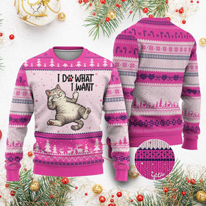 Cat Lover Ugly Christmas Sweater Funny I Do What I Want TS12 Hot Pink Print Your Wear