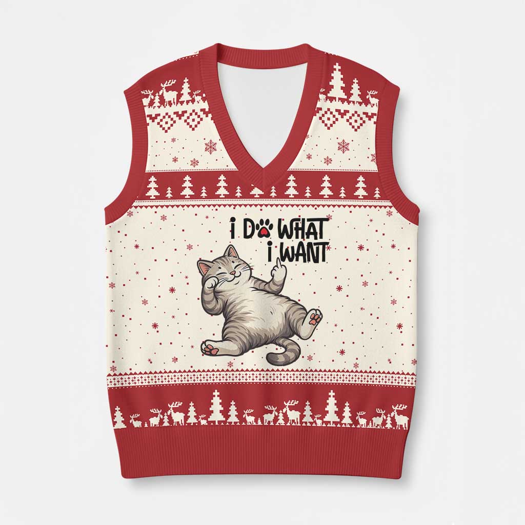 Cat Lover V-Neck Knit Sweater Vest Funny I Do What I Want TS12 Beige Red Print Your Wear