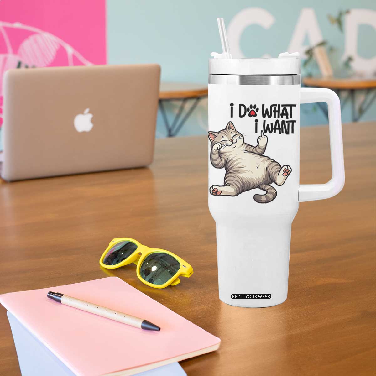 Cat Lover Tumbler With Handle Funny I Do What I Want TS12 Print Your Wear