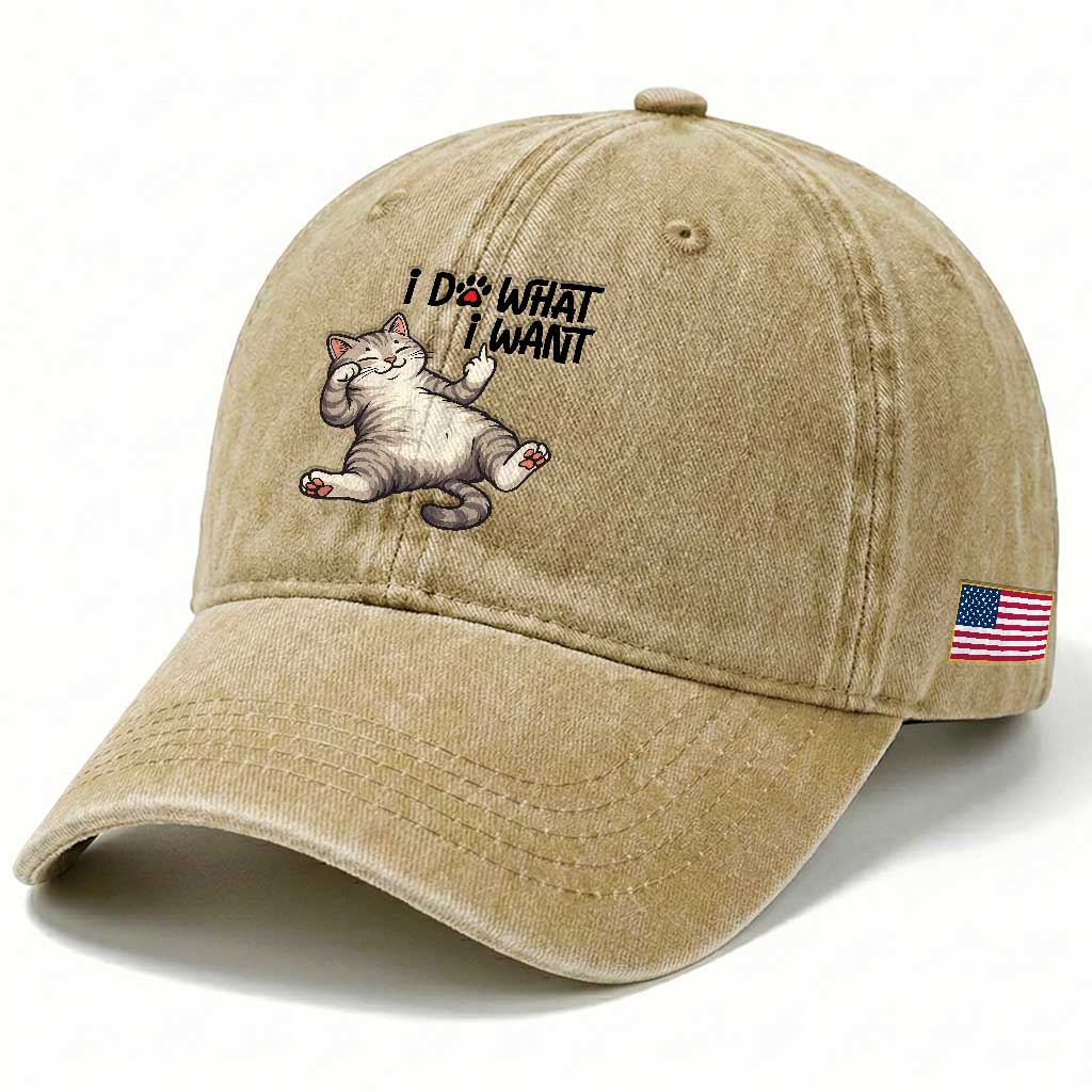 Cat Lover Washed Cotton Baseball Cap Funny I Do What I Want TS12 Print Your Wear