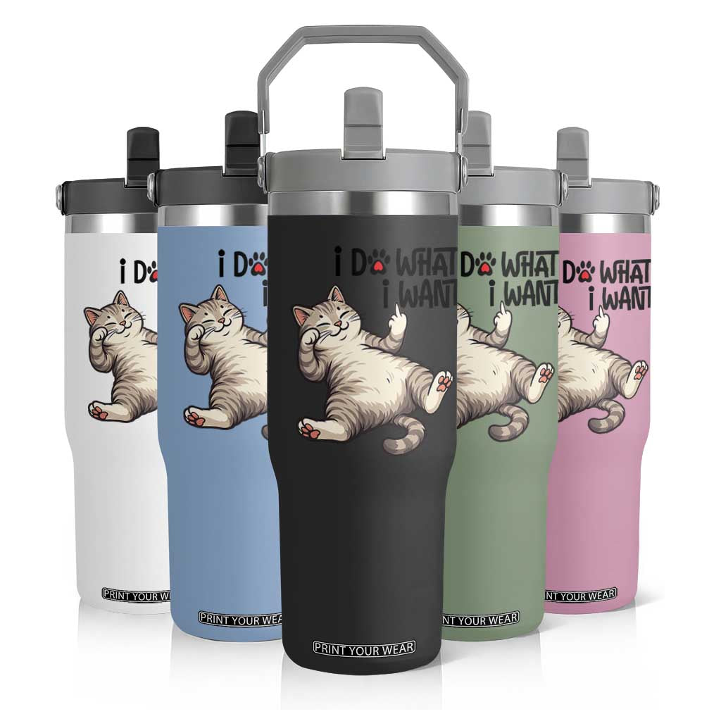 Cat Lover Flip Straw Tumbler Funny I Do What I Want TS12 Print Your Wear