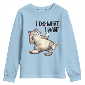 Cat Lover Youth Sweatshirt Funny I Do What I Want TS12 Light Blue Print Your Wear