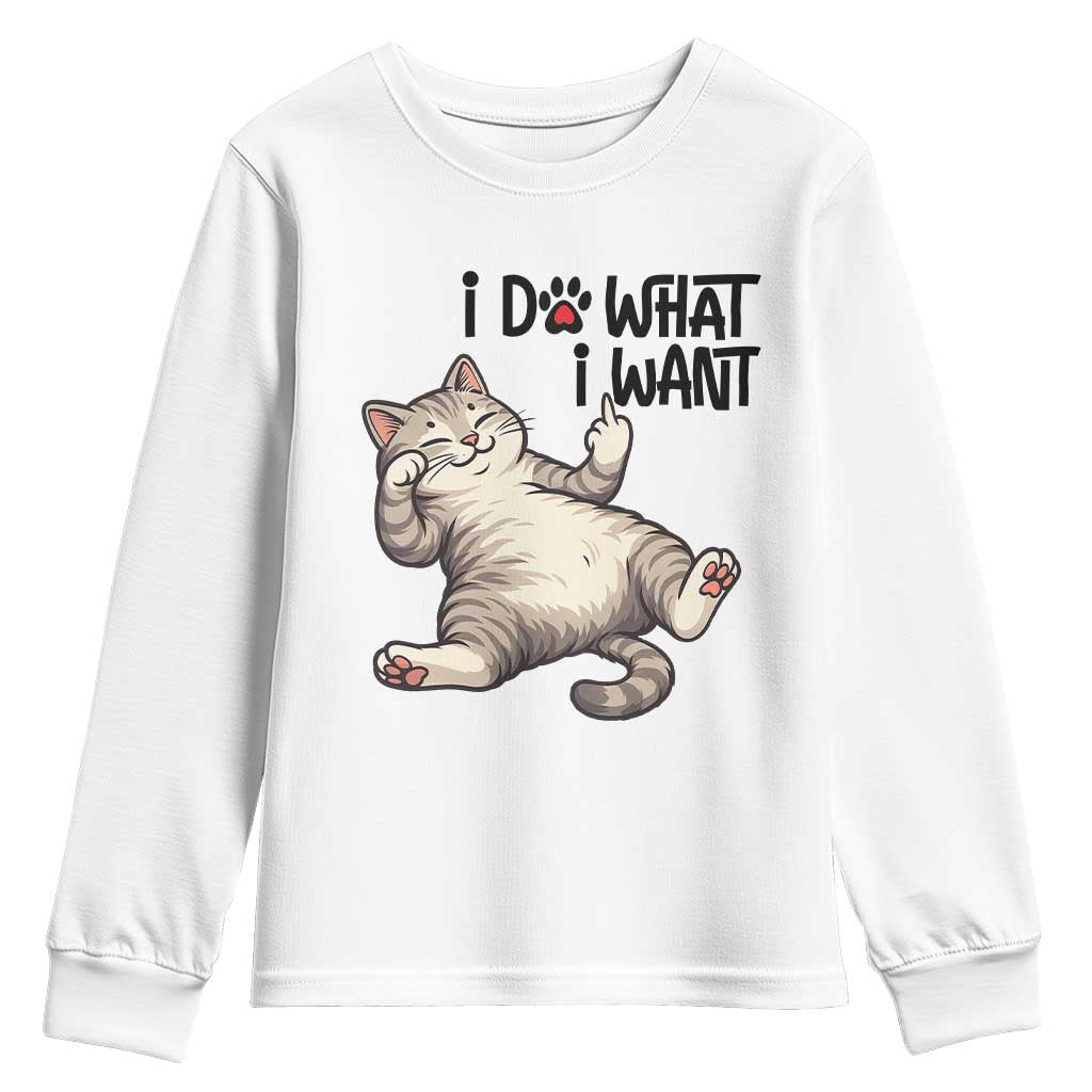 Cat Lover Youth Sweatshirt Funny I Do What I Want TS12 White Print Your Wear
