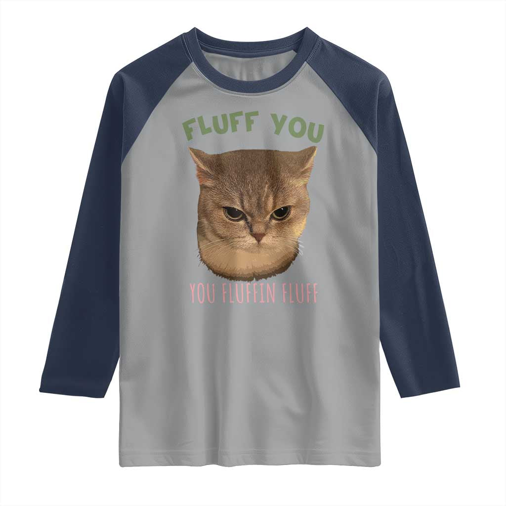 Cat Meme Raglan Shirt Funny Fluff You You Fluffin Fluff Cat Lover TS12 Sport Gray Navy Print Your Wear
