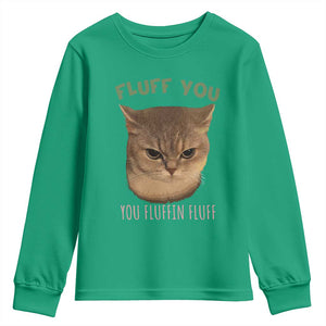 Cat Meme Youth Sweatshirt Funny Fluff You You Fluffin Fluff Cat Lover TS12 Irish Green Print Your Wear