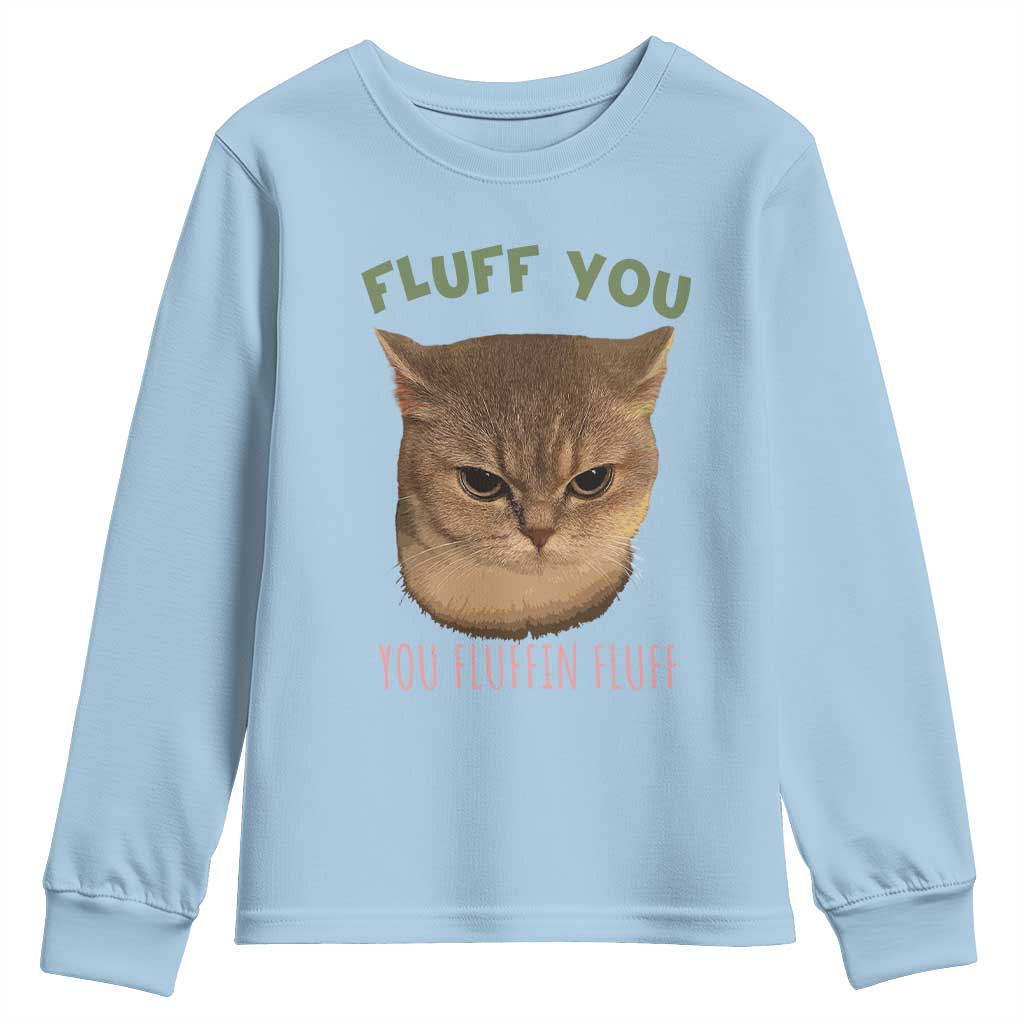 Cat Meme Youth Sweatshirt Funny Fluff You You Fluffin Fluff Cat Lover TS12 Light Blue Print Your Wear