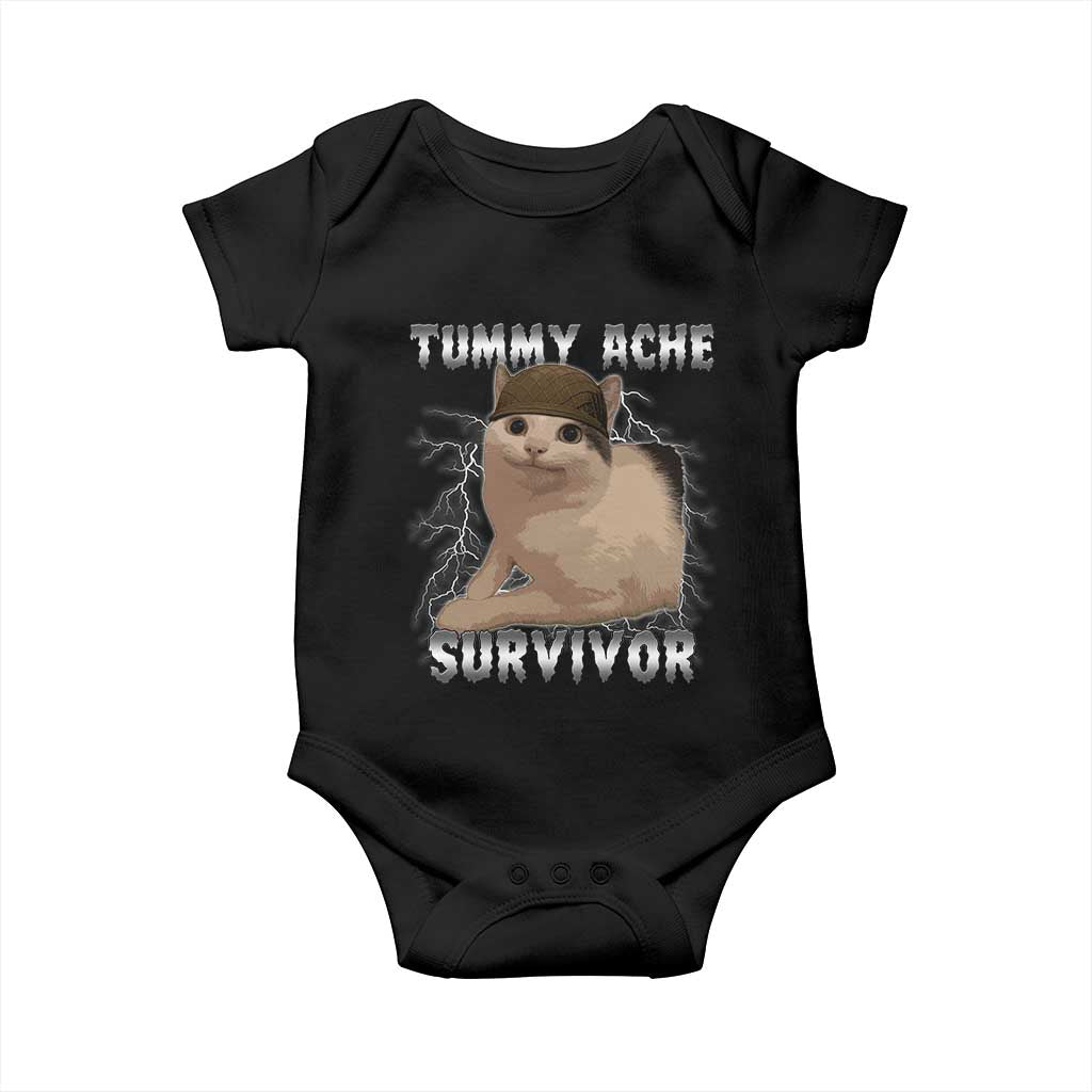 Tummy Ache Survivor Baby Onesie Cat Meme Humor Gift TS12 Black Print Your Wear