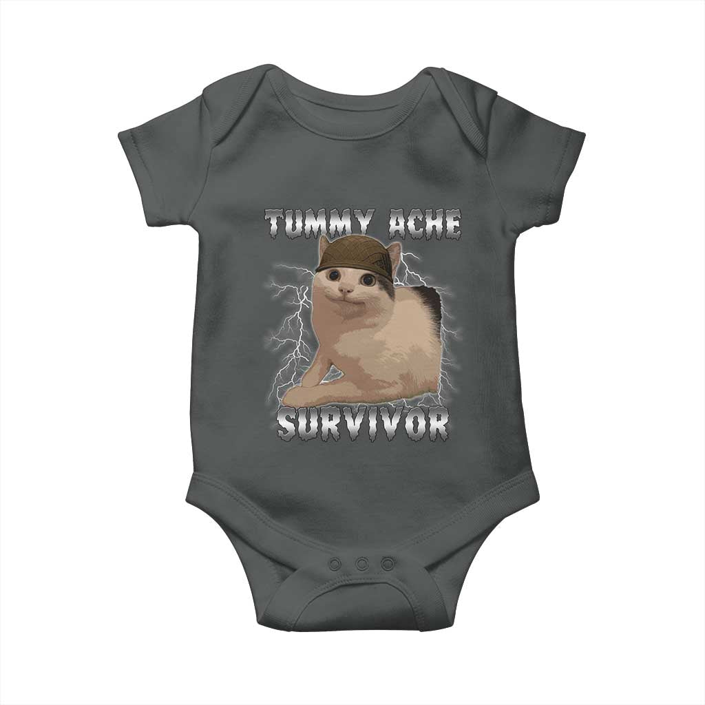 Tummy Ache Survivor Baby Onesie Cat Meme Humor Gift TS12 Dark Heather Print Your Wear