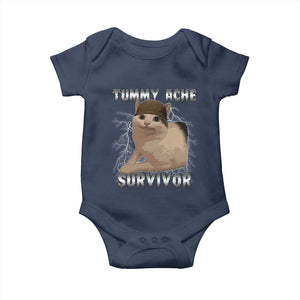 Tummy Ache Survivor Baby Onesie Cat Meme Humor Gift TS12 Navy Print Your Wear