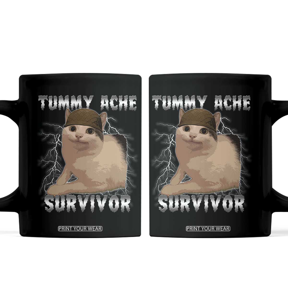 Tummy Ache Survivor Coffee Mug Cat Meme Humor Gift TS12 Black Print Your Wear