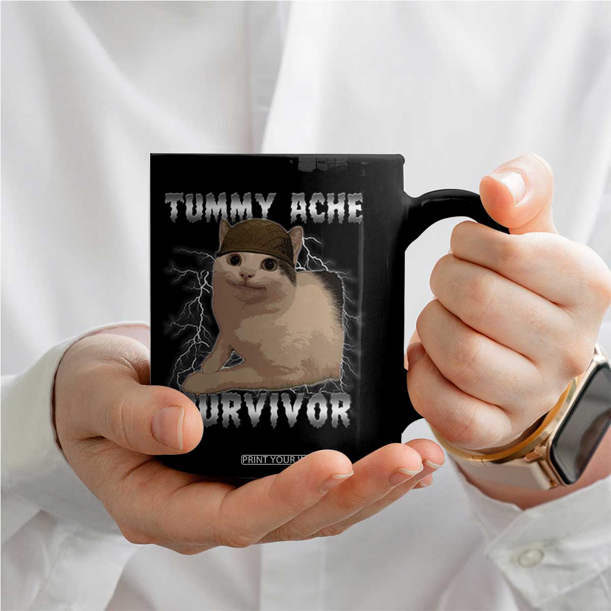 Tummy Ache Survivor Coffee Mug Cat Meme Humor Gift TS12 Print Your Wear
