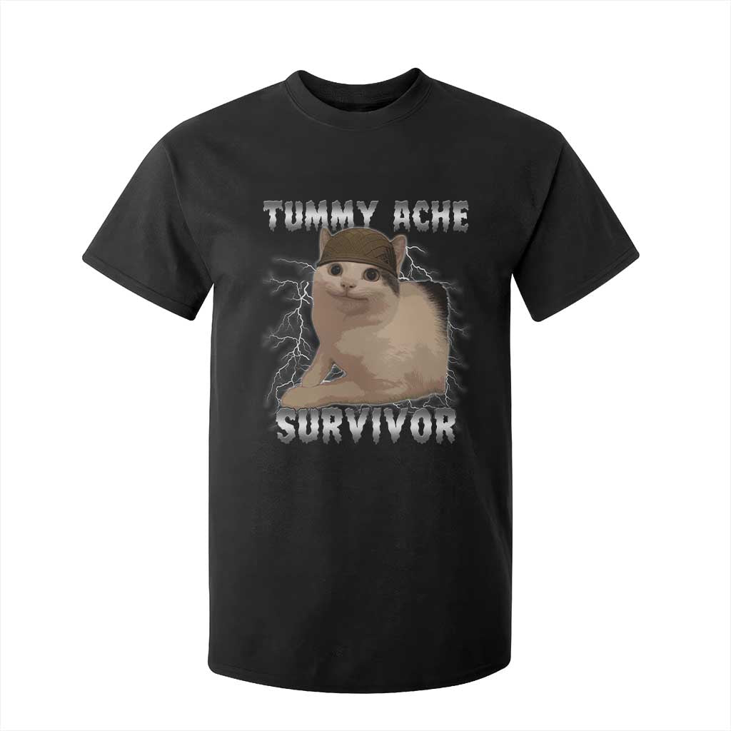 Tummy Ache Survivor T Shirt For Kid Cat Meme Humor Gift TS12 Black Print Your Wear