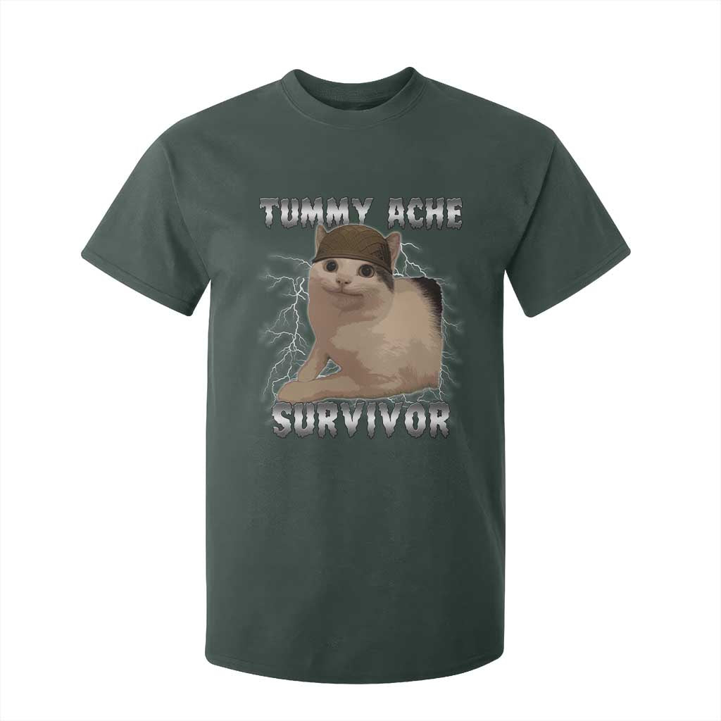 Tummy Ache Survivor T Shirt For Kid Cat Meme Humor Gift TS12 Dark Forest Green Print Your Wear