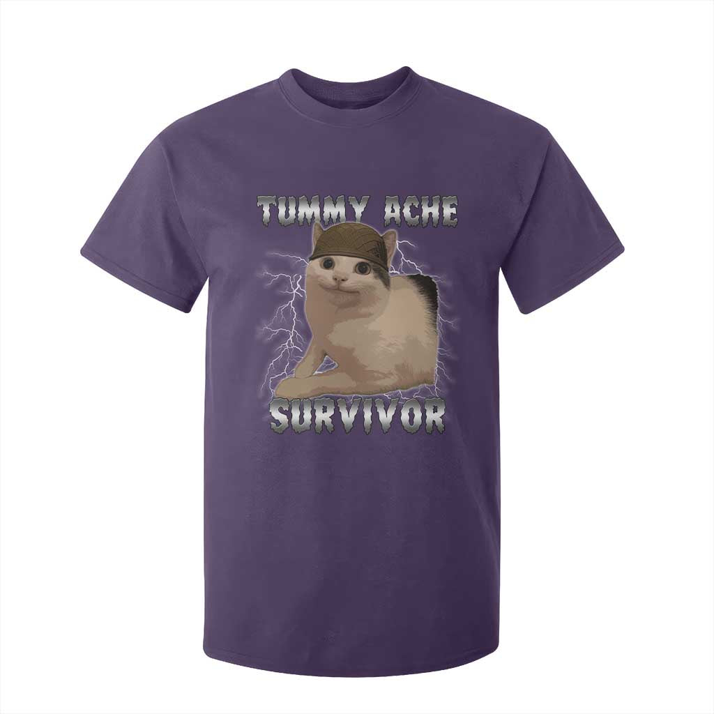 Tummy Ache Survivor T Shirt For Kid Cat Meme Humor Gift TS12 Purple Print Your Wear