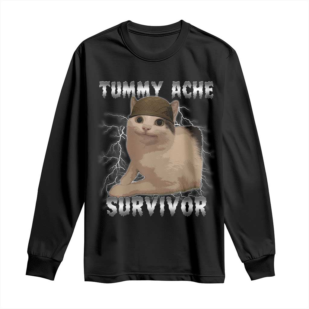 Tummy Ache Survivor Long Sleeve Shirt Cat Meme Humor Gift TS12 Black Print Your Wear