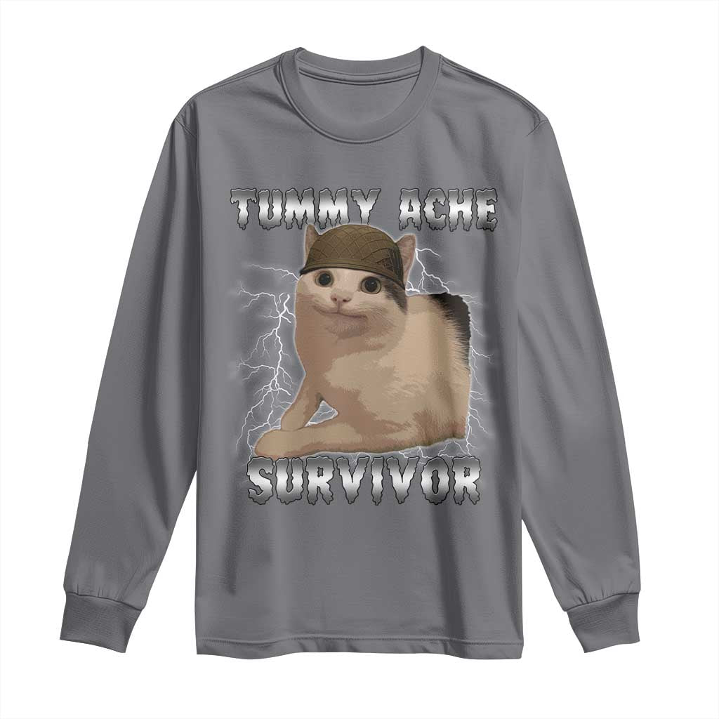 Tummy Ache Survivor Long Sleeve Shirt Cat Meme Humor Gift TS12 Charcoal Print Your Wear